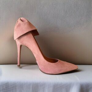 Schultz Pink Poppy Dusty Rose Stiletto Bow Nubuck Suede PreOwned GREAT CONDITION